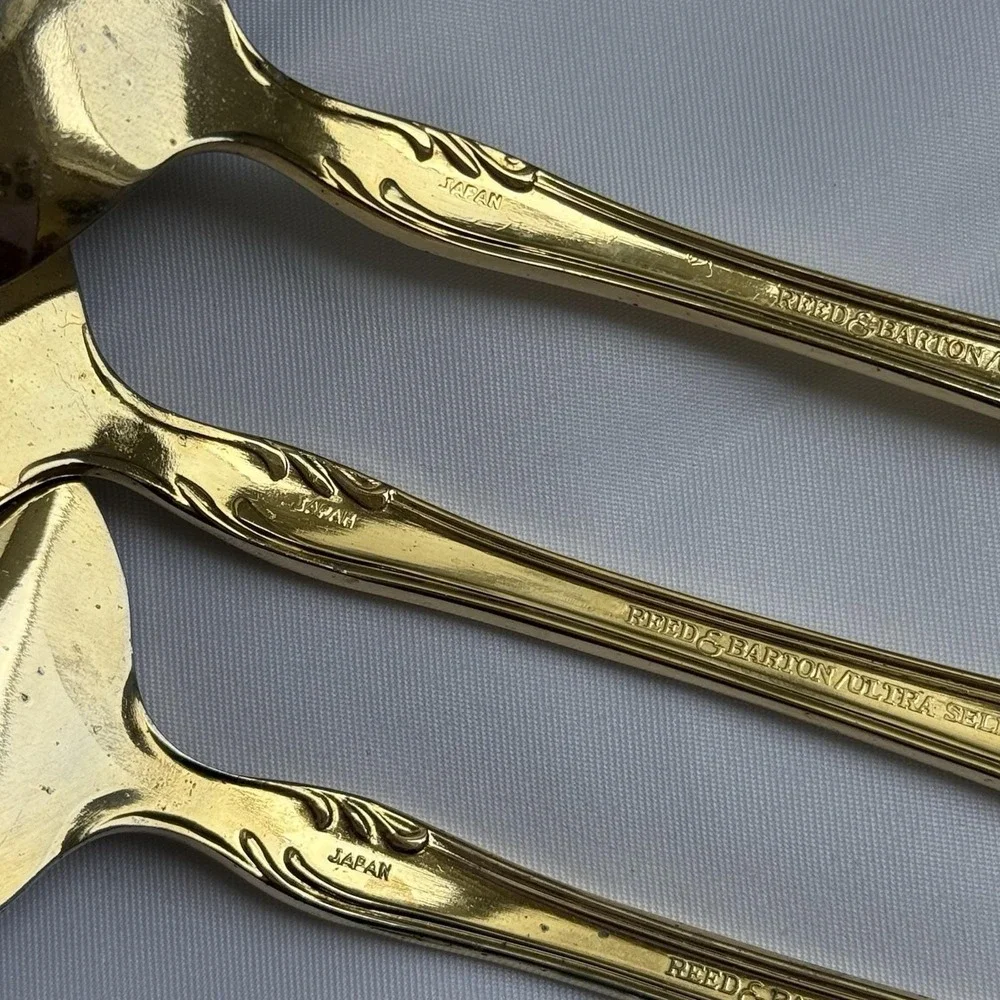 Reed & Barton Ultra Select Gold Plate Serving Set Fork‎ Spoon Slotted VTG